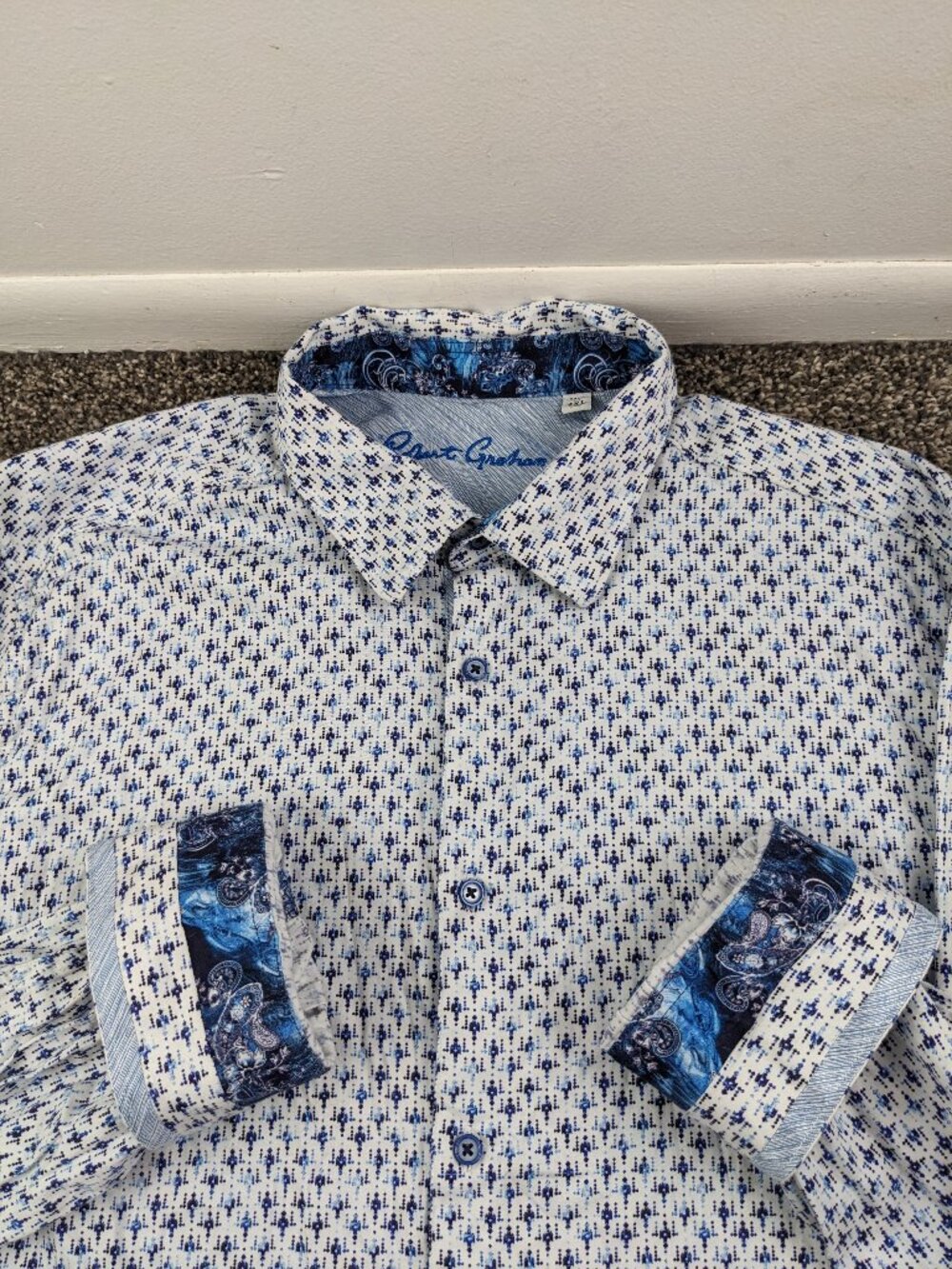 Robert Graham Shirt Geometric L/S Button Up Paisley Flip Cuff Blue Mens 4XL